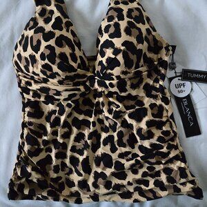 NWT La Blanca  Leopard Print Tankini Top Sz 10